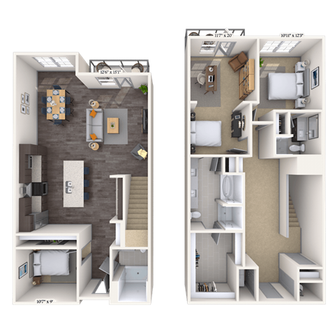 Floor plan for 3 beds, 2 baths, 2052 sqft